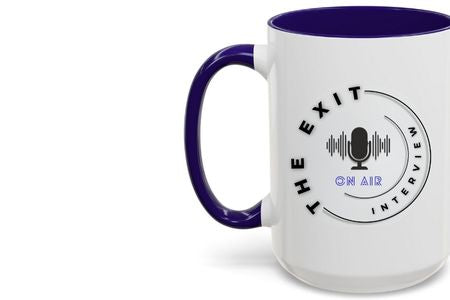 Mug with 'The Exit Interview' logo on a white background